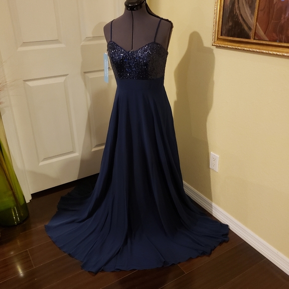 Alfred Angelo Navy Sequin Bridesmaid Dress Sz 8 - Picture 3 of 7